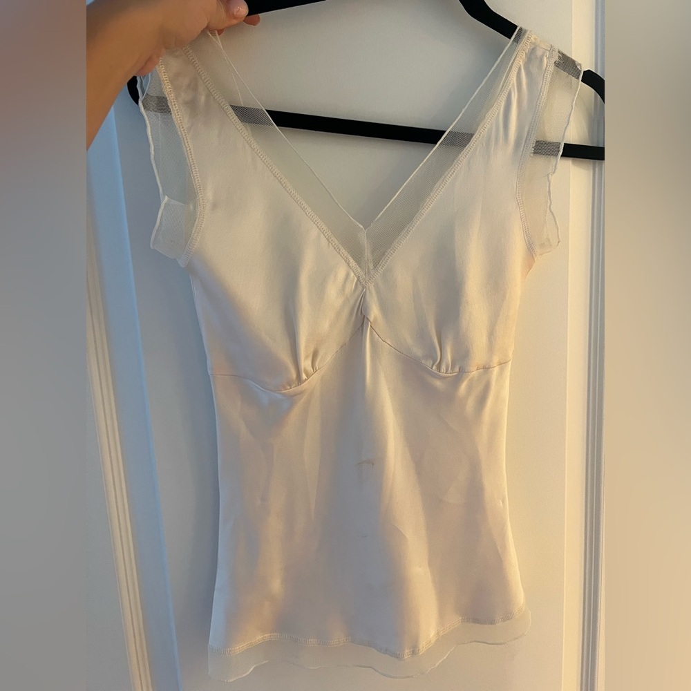 100% Silk white blouse with white trim